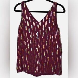 Lilly Pulitzer Florin Burgundy Iridescent Metallic Feather Tank Top